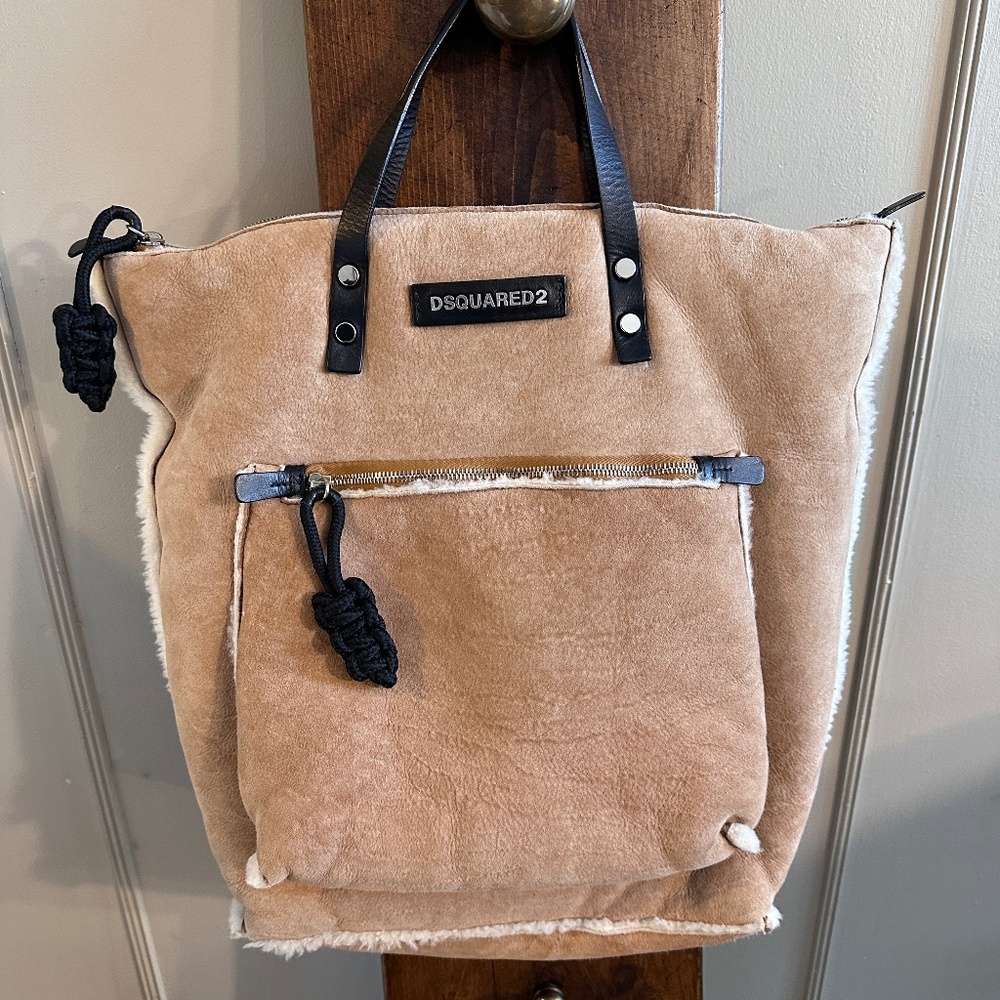 DSQUARED2 SHEEPSKIN SUEDE & SHEARLING HANDBAG PURSE HOBO Large & Supersoft NWOT